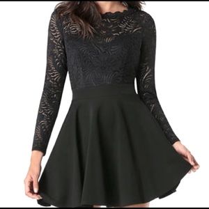 Bebe Dresses - Black Lace Long Sleeve Flare Dress